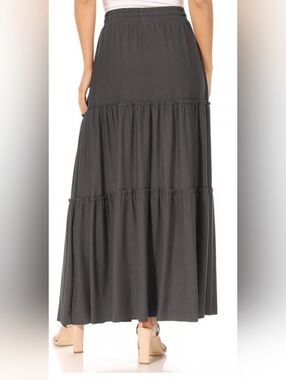 Women's Tiered Maxi Skirt - Charcoal Gray